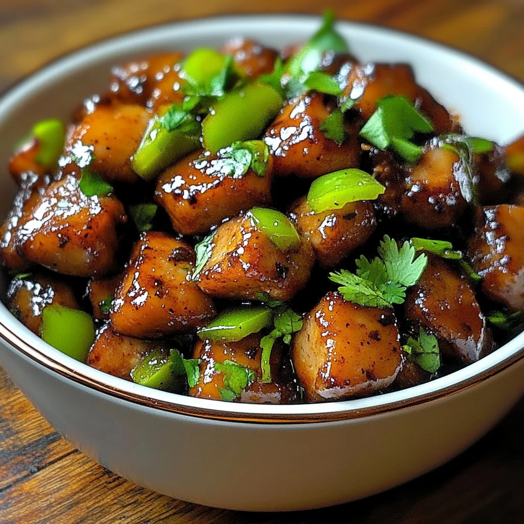 Plate of flavorful Black Pepper Chicken served with vegetables