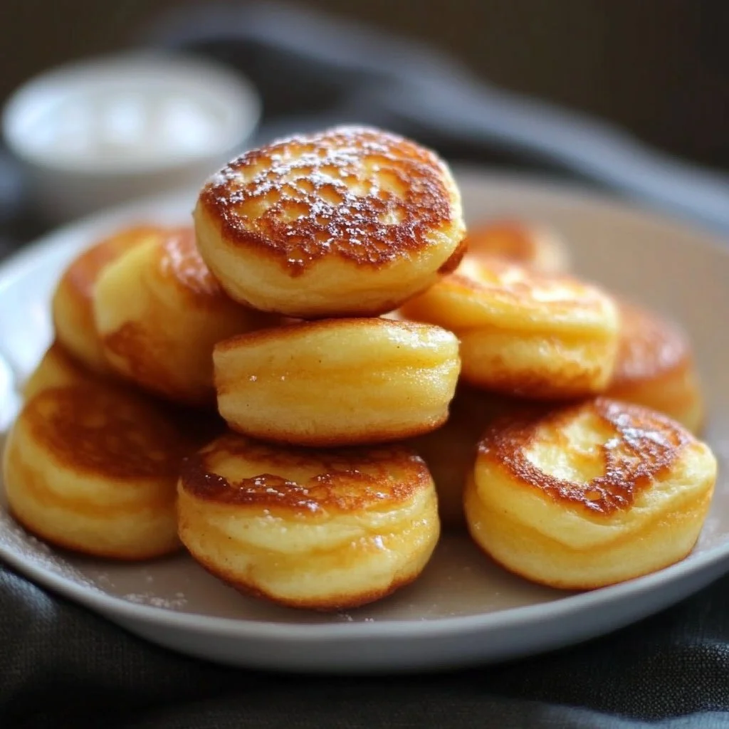Delicious breakfast pancake poppers served on a plate with syrup and berries.
