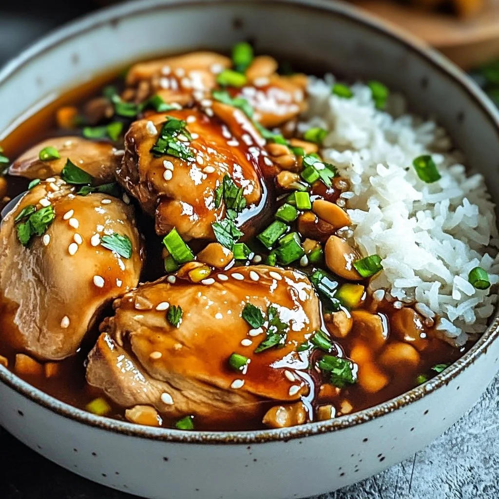 Caramelized Soy Chicken in Garlic Ginger Broth with Rice