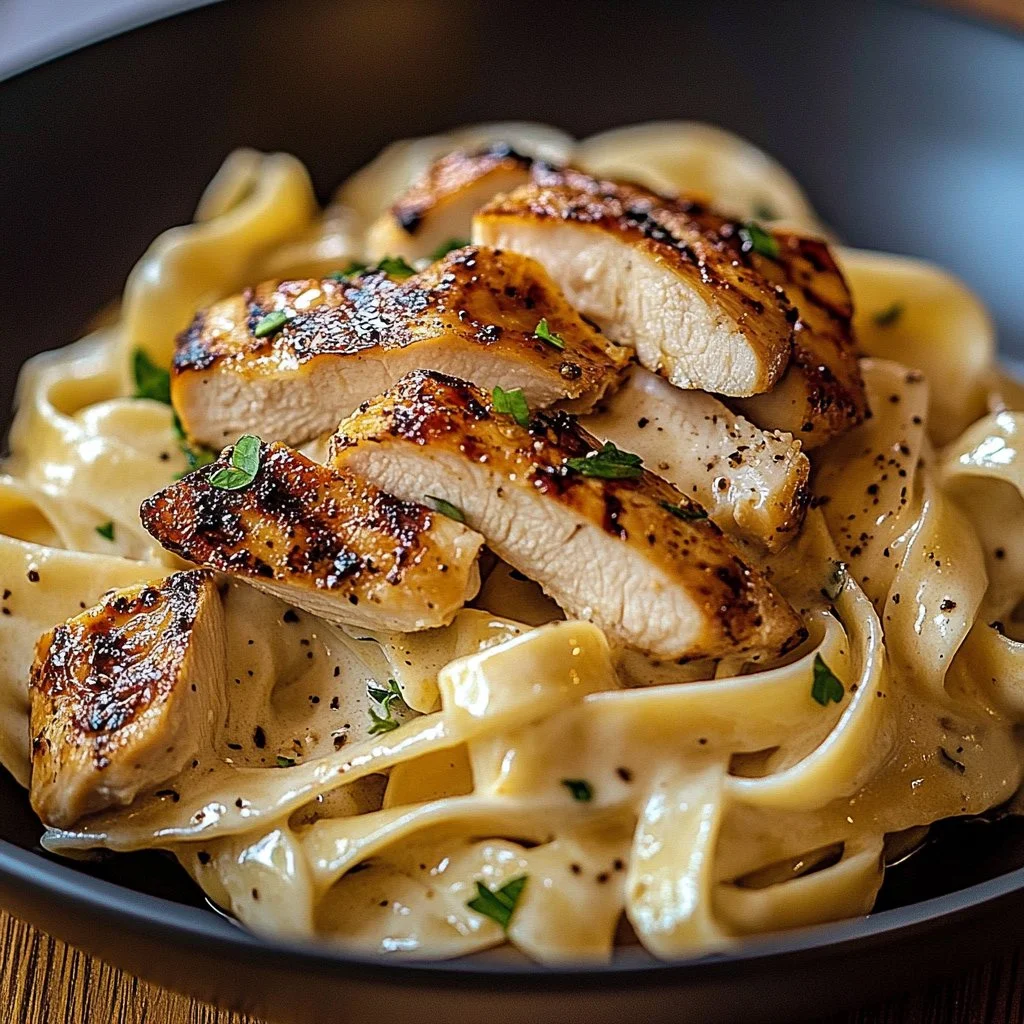 Delicious Chicken Buttered Noodles served with a garnish of herbs