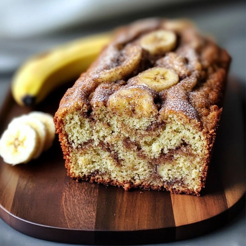 Moist cinnamon swirl banana bread with a golden crust and rich flavor