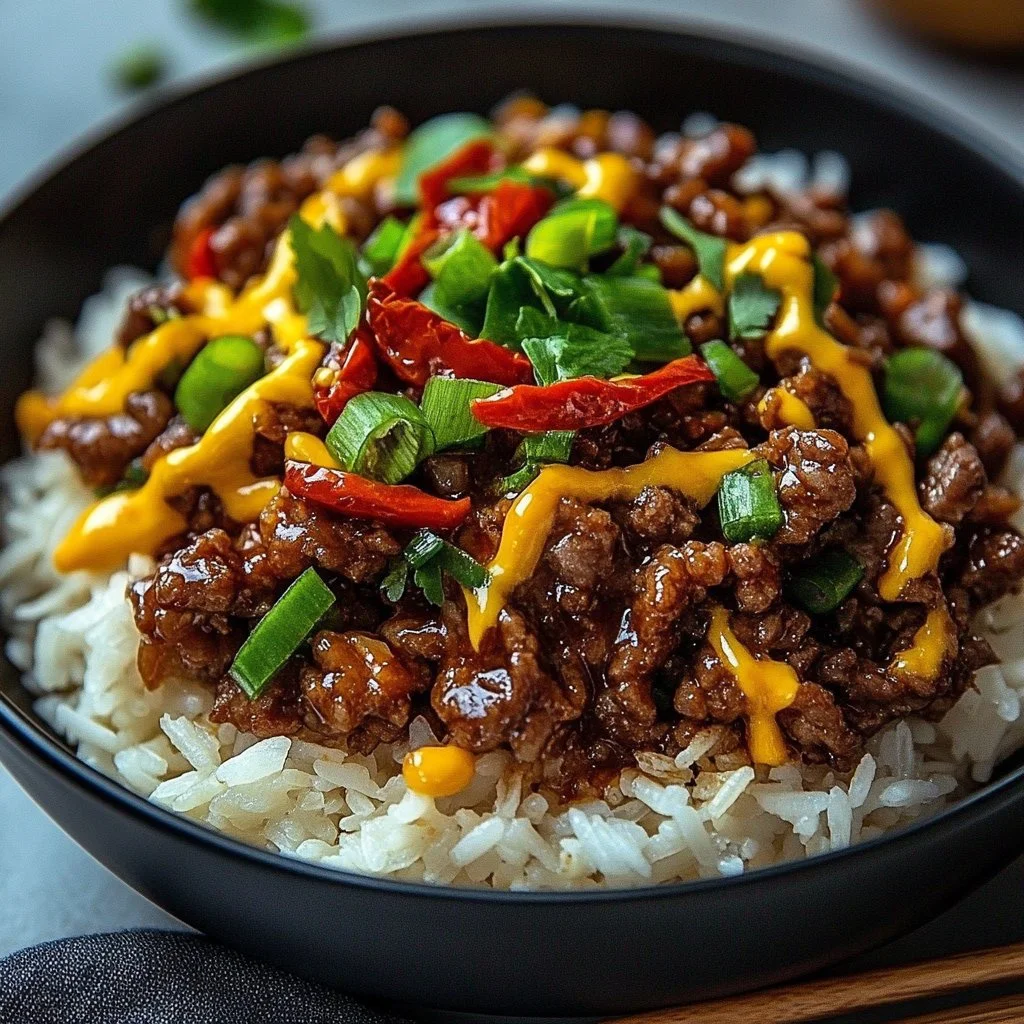 Plate of Crispy Chilli Beef Rice garnished with vegetables
