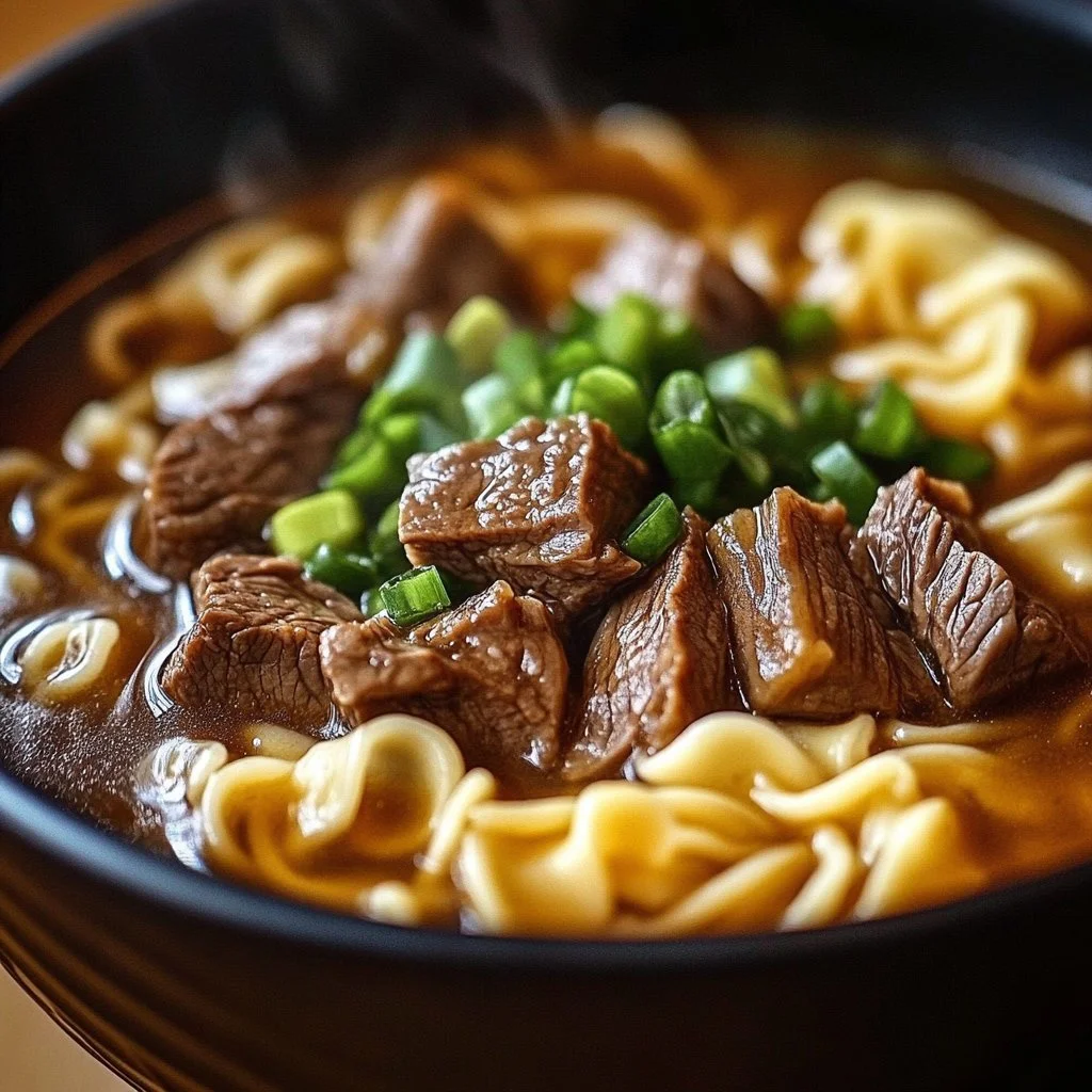Crockpot Beef and Noodles dish served in a bowl with vegetables