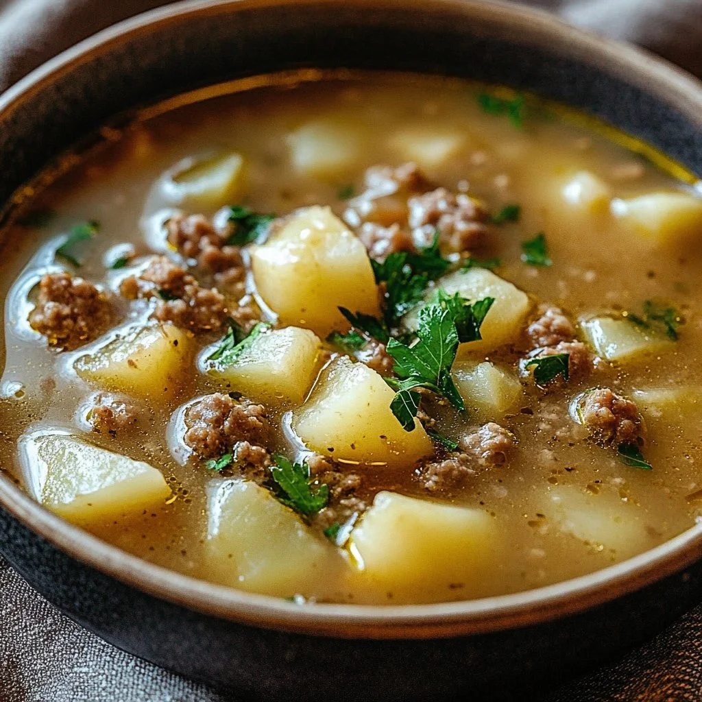 Bowl of Crockpot Creamy Potato Soup topped with fresh herbs and served with bread.