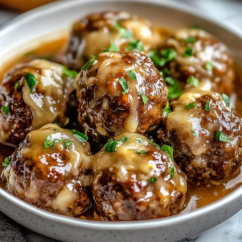 Crockpot French Onion Meatballs
