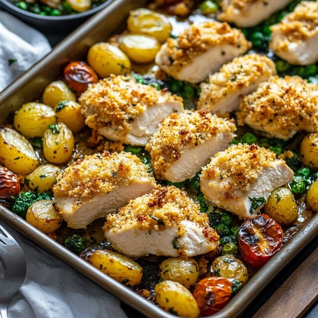 Parmesan Crusted Chicken Sheet Pan Dinner