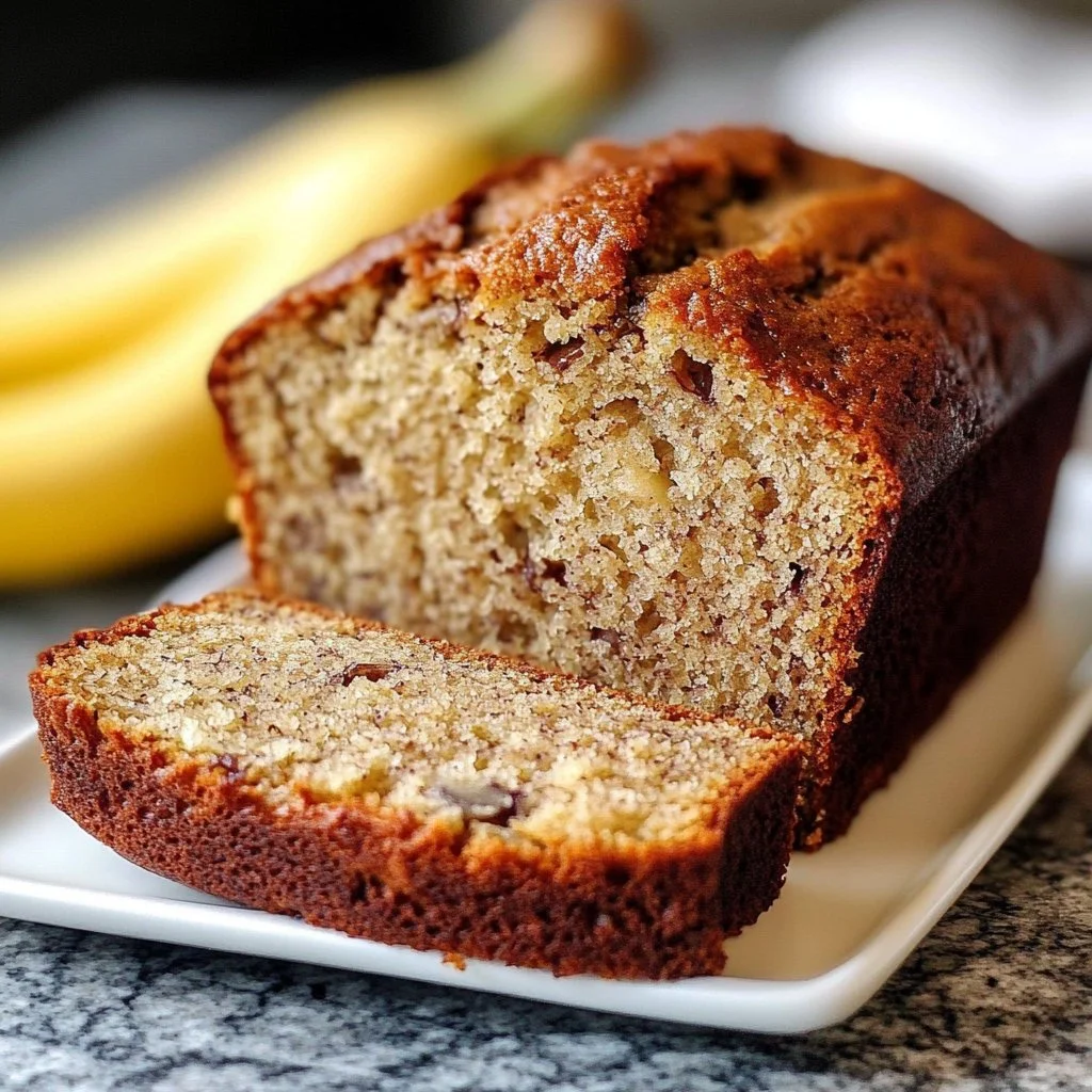Deliciously easy moist banana bread ready to be served