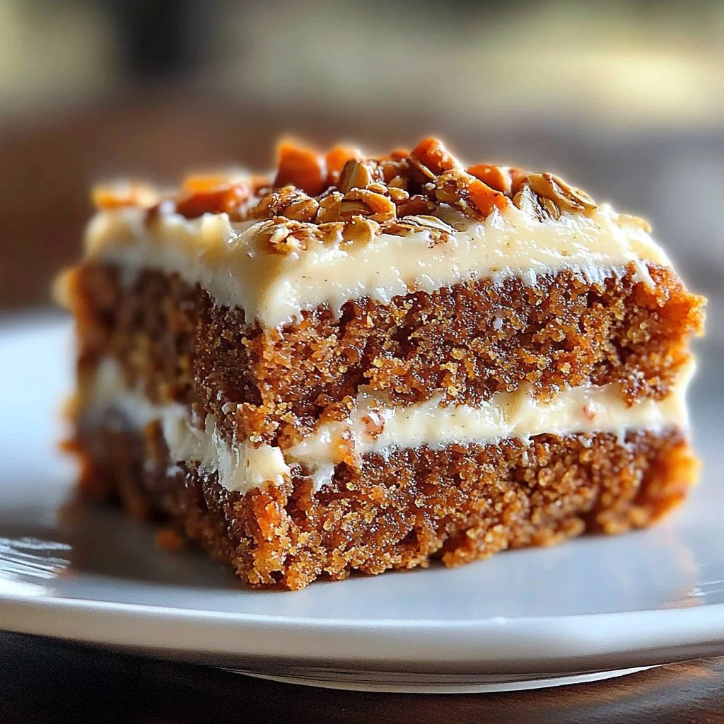 Flourless oatmeal carrot cake with cream cheese frosting and carrots