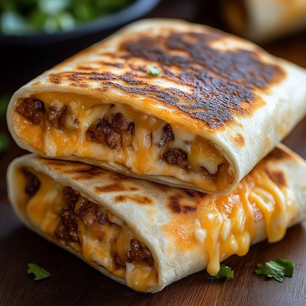 Delicious grilled cheese burrito with crispy edges and melted cheese filling