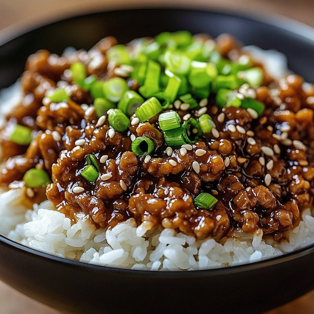Delicious Korean Ground Beef Bowl with vegetables and sauces