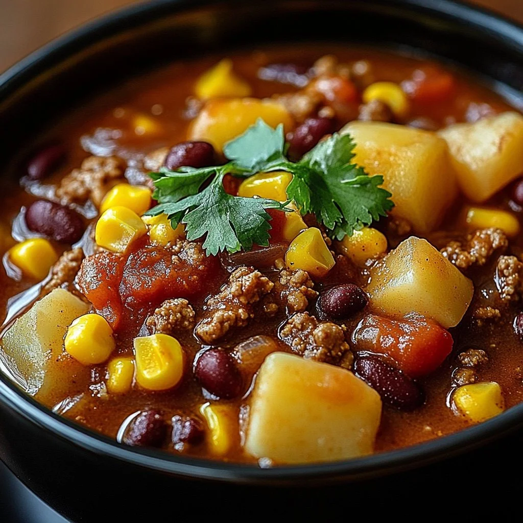 Delicious slow cooker cowboy casserole topped with cheese and served in a bowl.