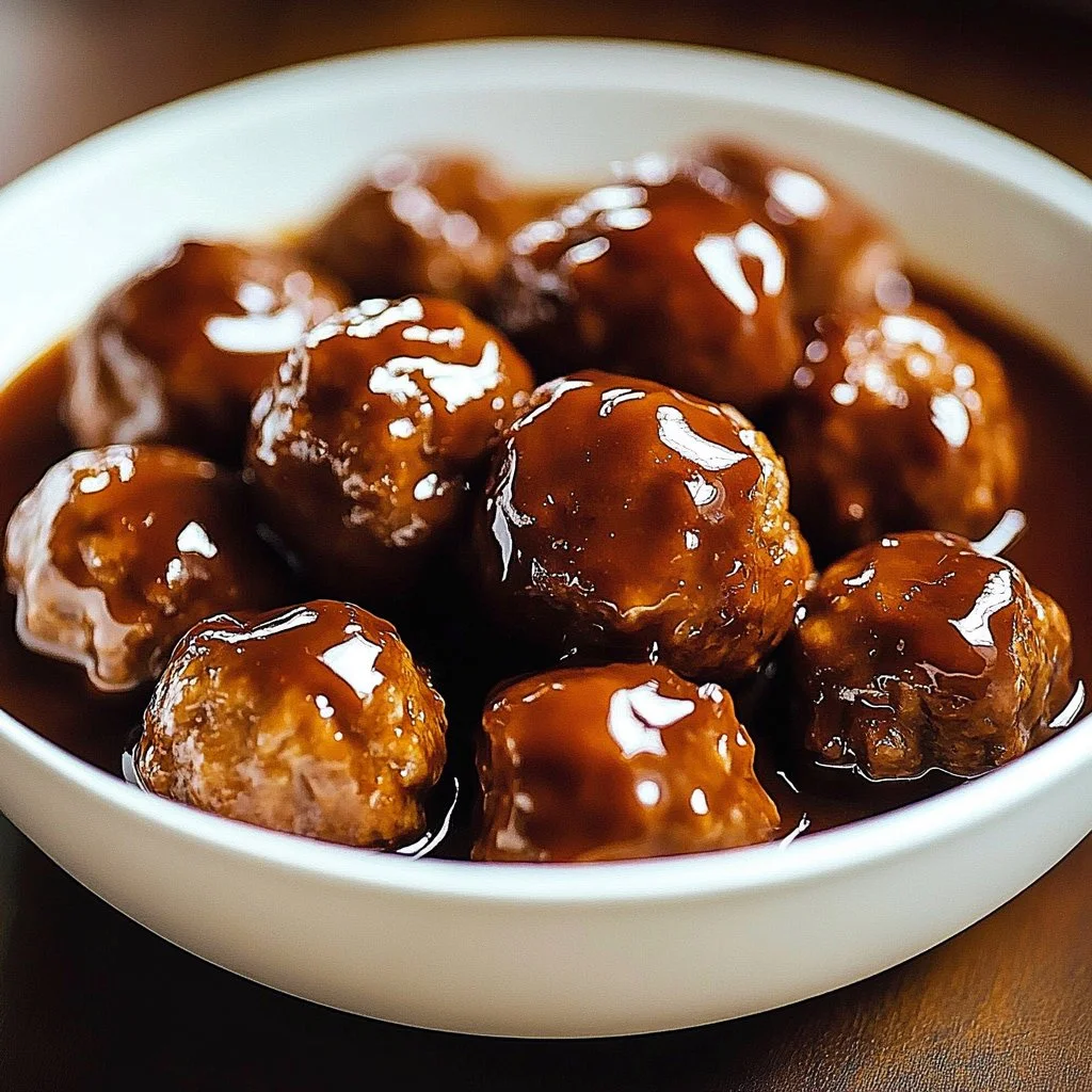 Slow cooker meatballs simmering in rich gravy
