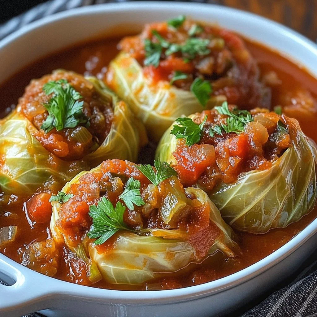 Slow cooker unstuffed cabbage rolls garnished with herbs and spices