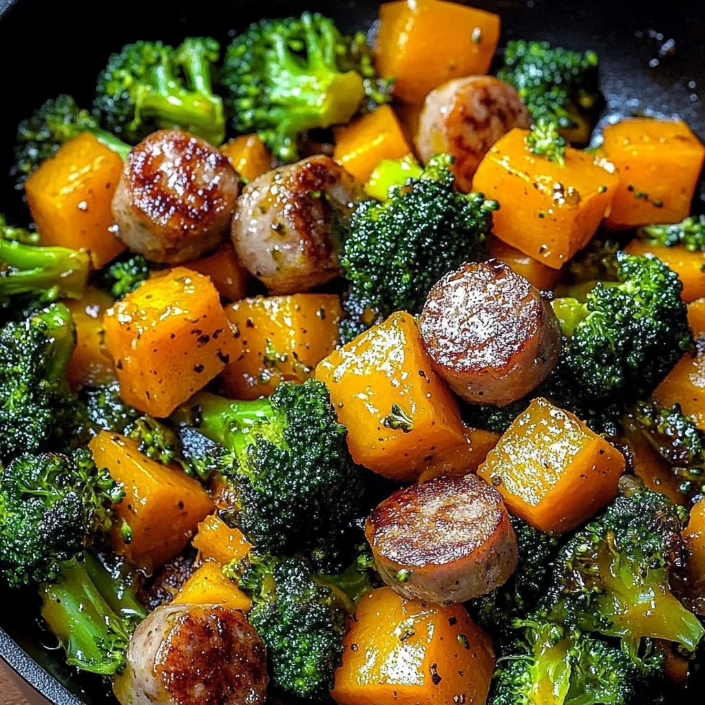 Sheet pan sausage with roasted sweet potatoes for a quick and healthy dinner