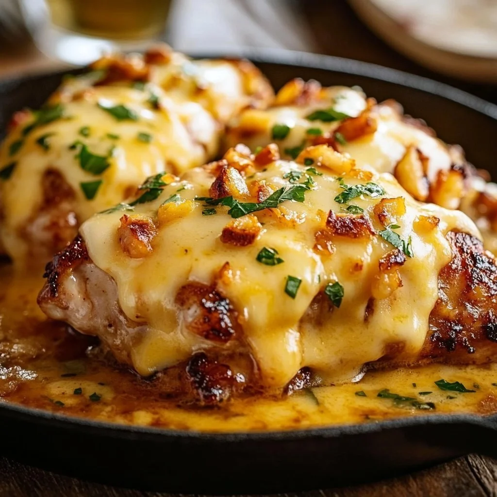 Texas Roadhouse smothered chicken topped with jack cheese served on a plate