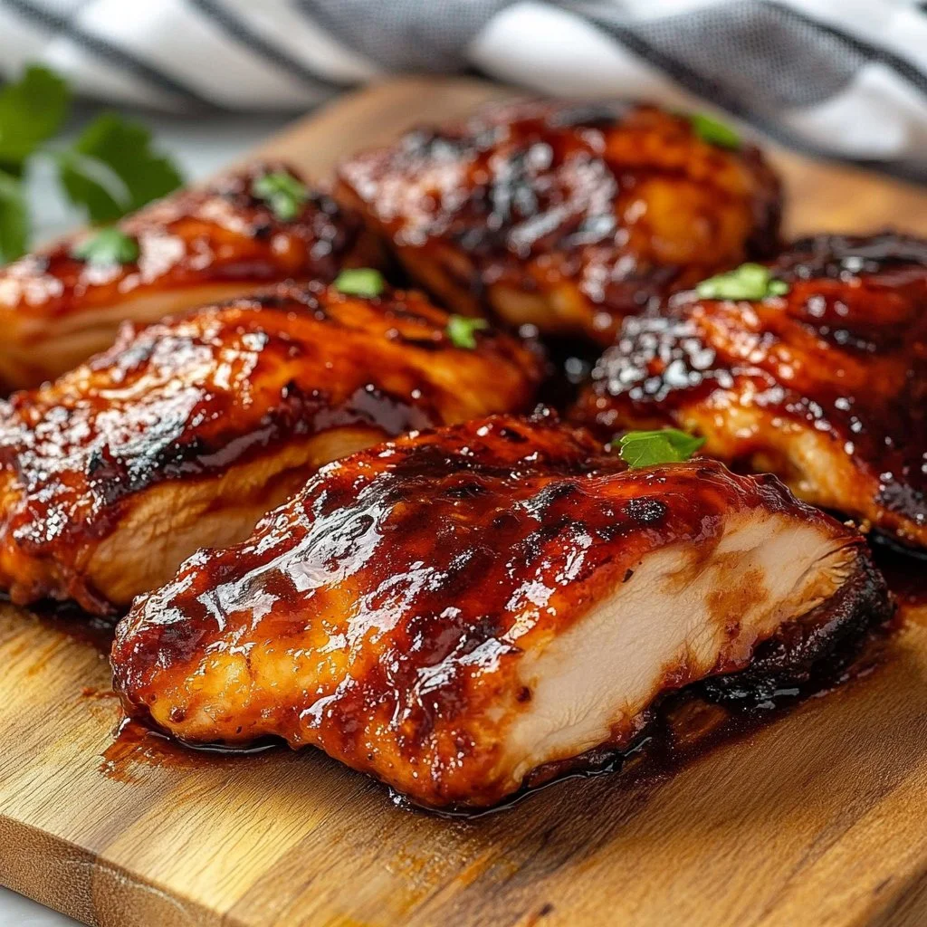 Oven-baked BBQ chicken served with a side of veggies