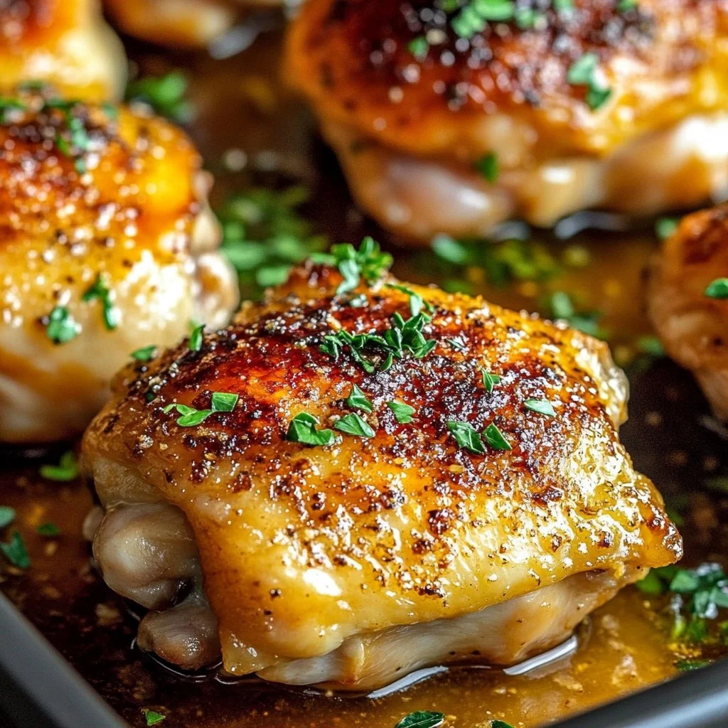 Deliciously baked ranch chicken thighs served with herbs and spices.