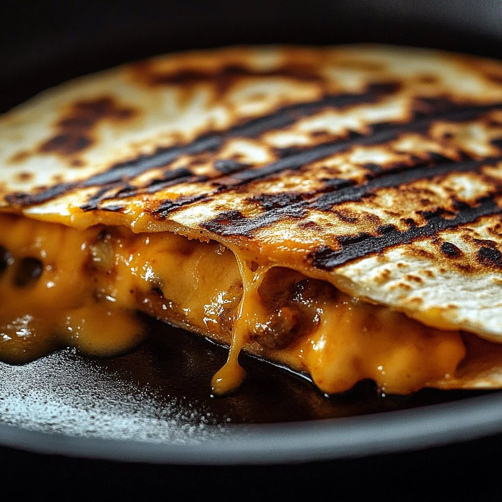 Blackstone Hot Honey BBQ Chicken Quesadillas served on a plate, garnished with herbs.