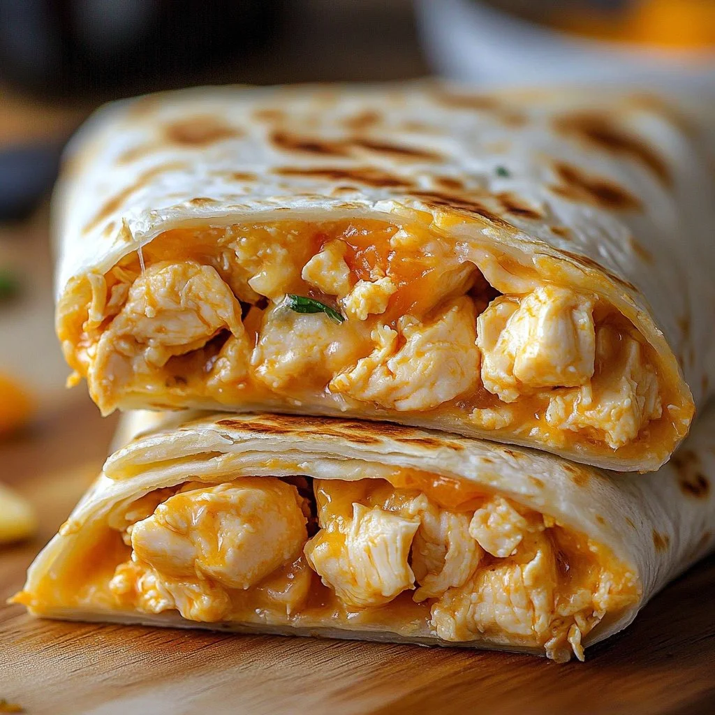 Cheesy garlic chicken wraps filled with melted cheese and herbs