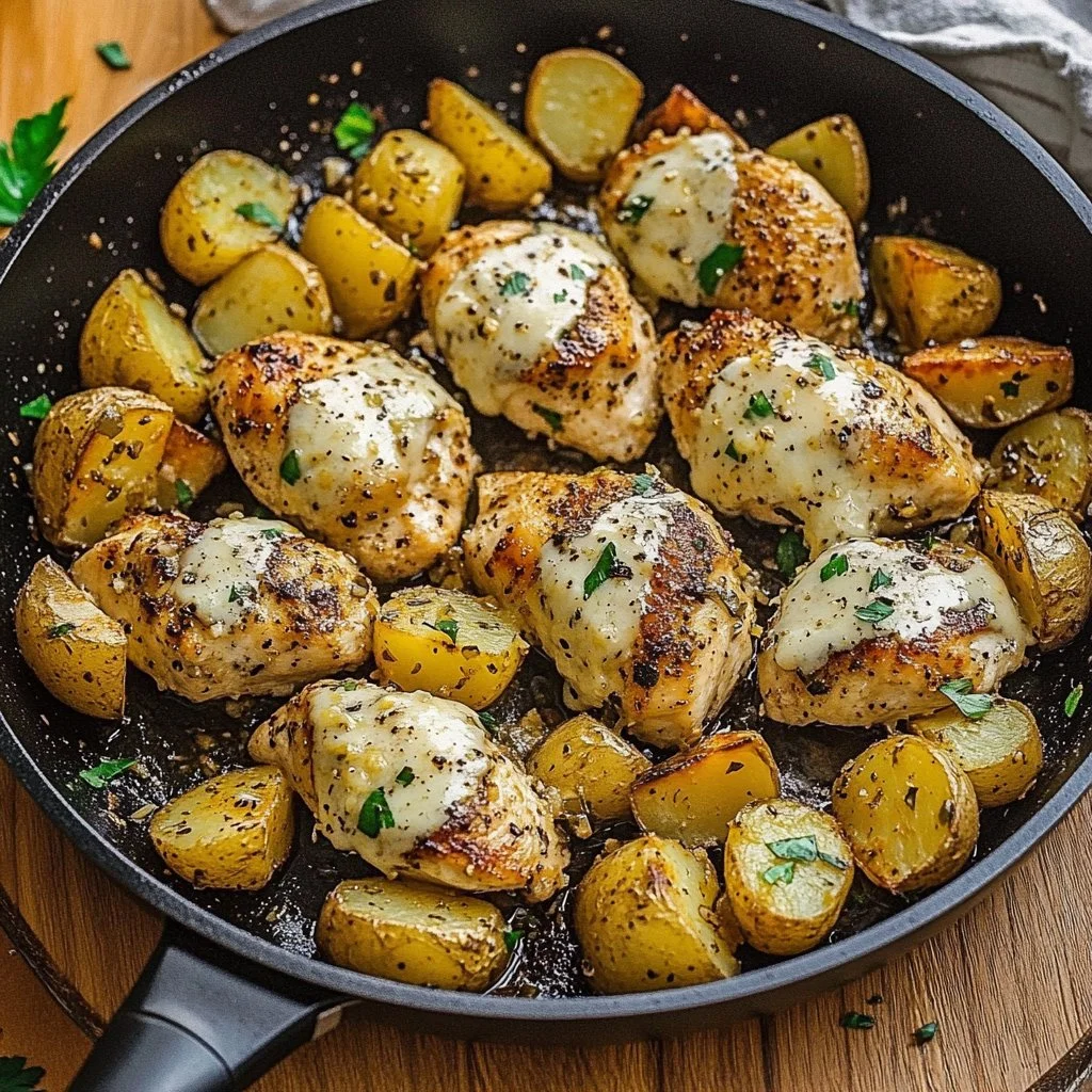 Garlic Parmesan Chicken and Potatoes Skillet