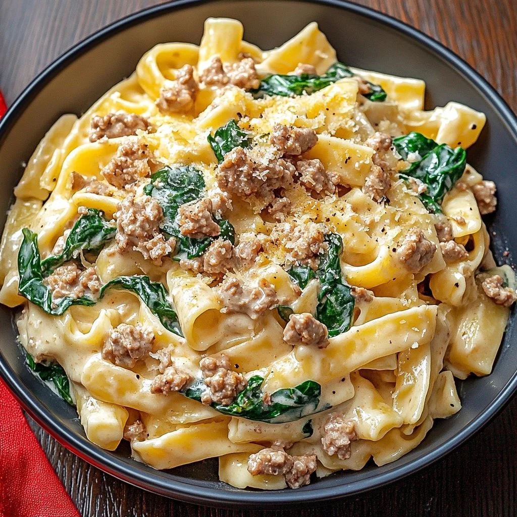 Creamy Ground Turkey Spinach Pasta