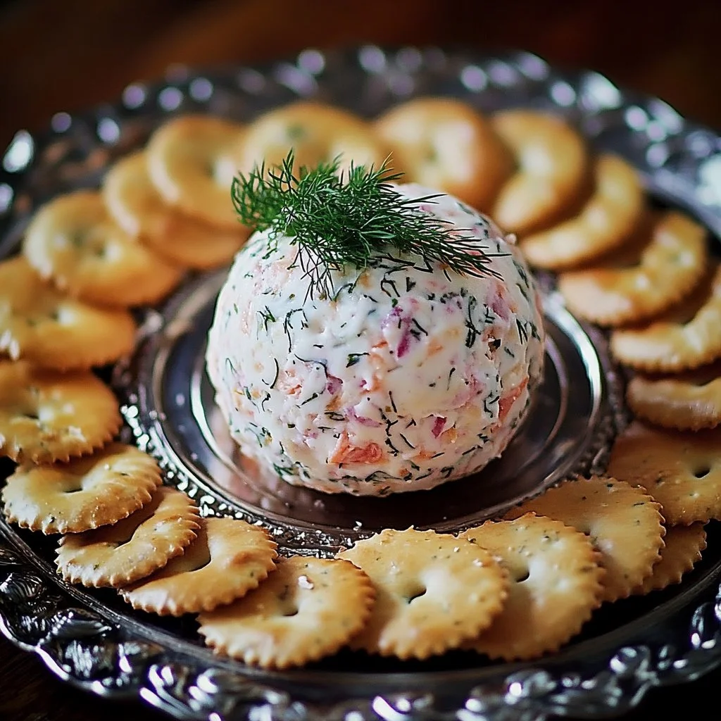 Delicious dried beef cheese ball served with crackers and garnished