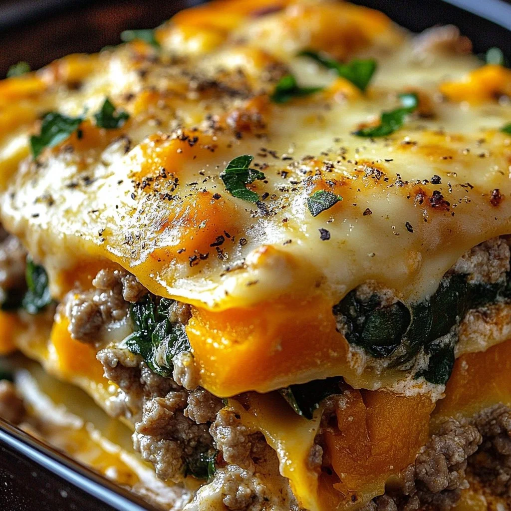 Healthy ground turkey sweet potato bake in a dish