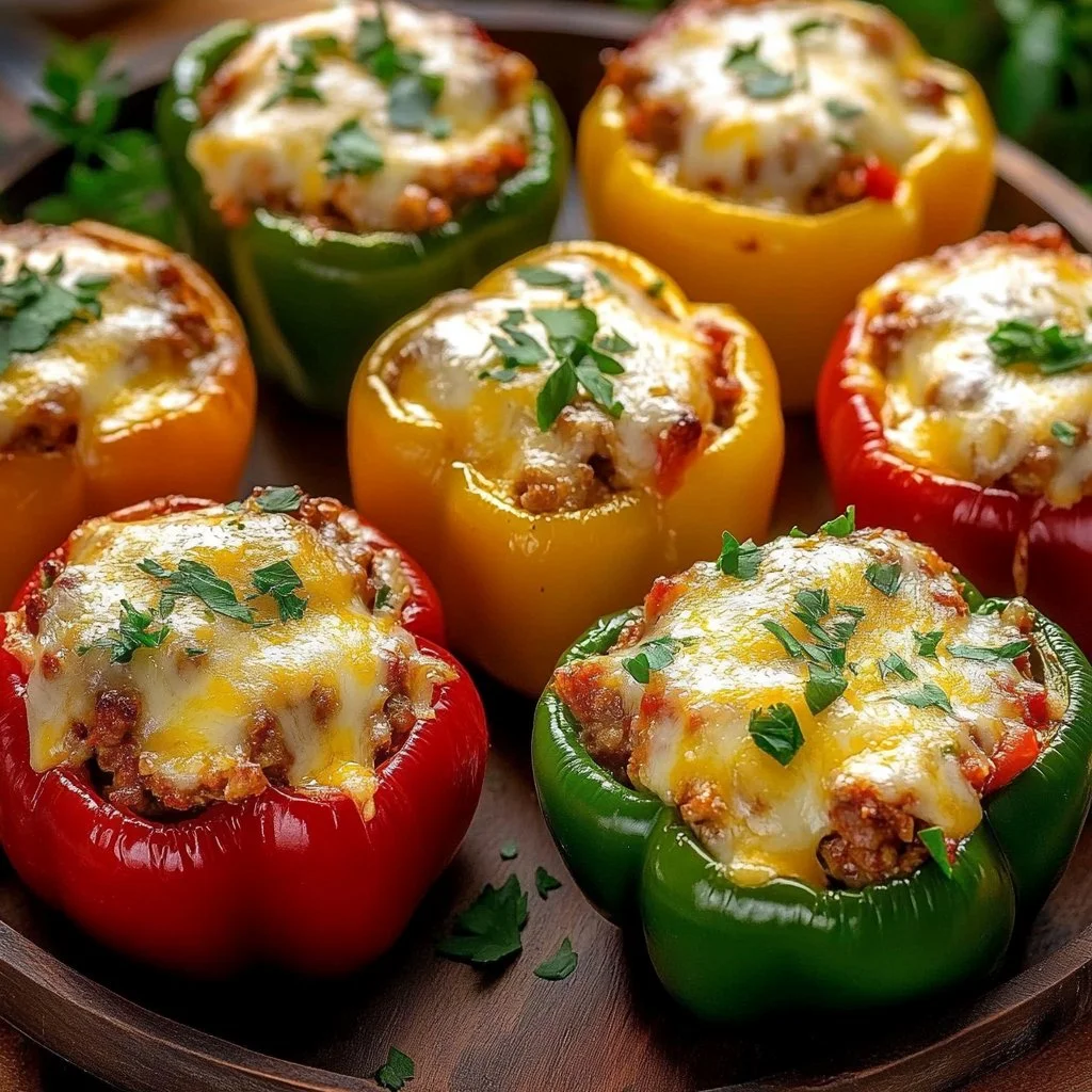 Healthy stuffed bell peppers filled with fresh vegetables and lean protein.