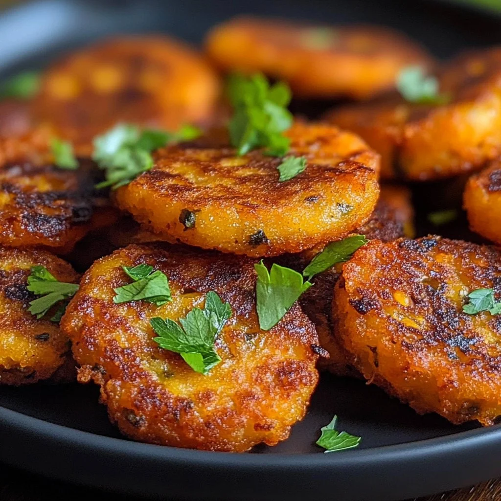Healthy sweet potato hash browns served on a plate with herbs and spices