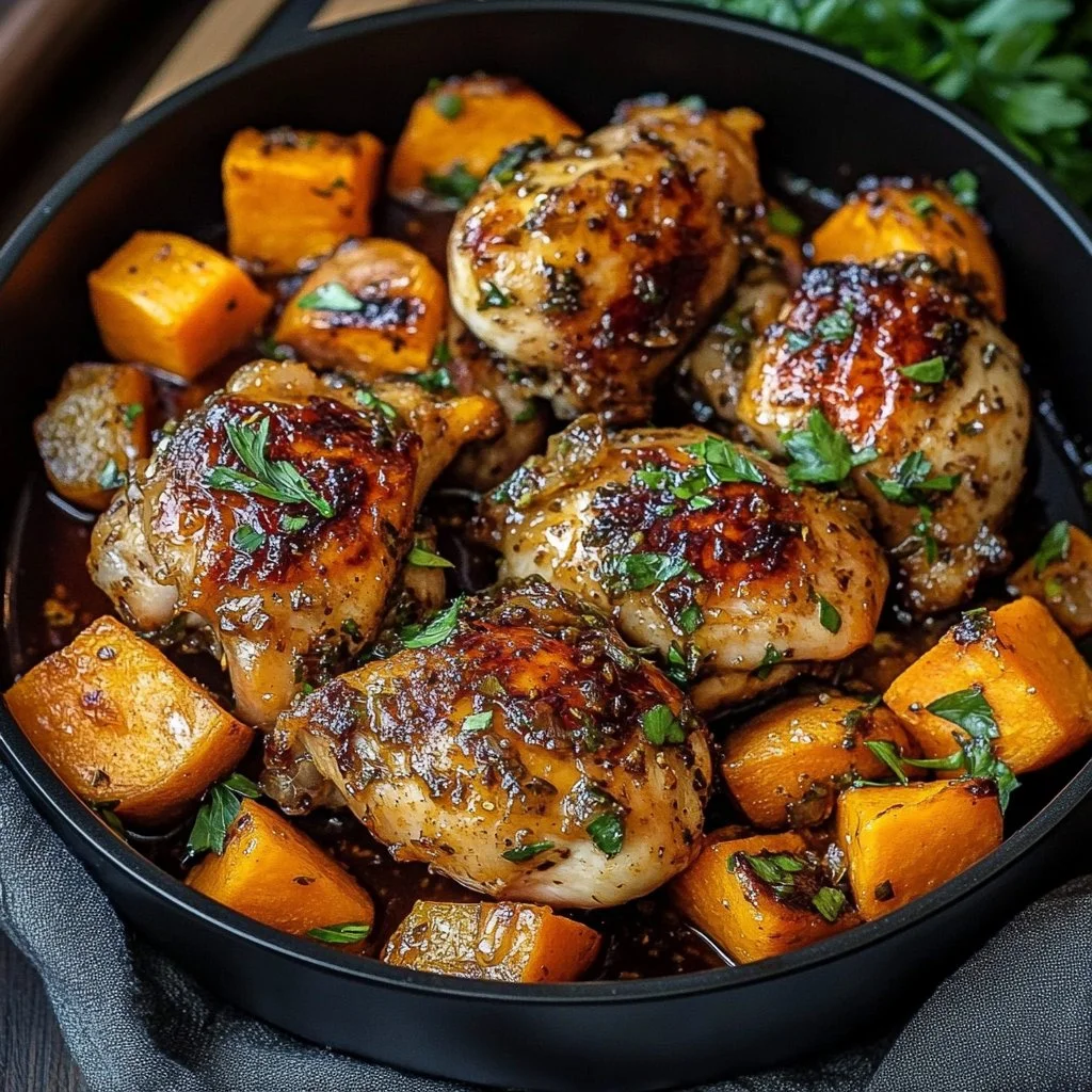 Honey Garlic Chicken with Sweet Potatoes