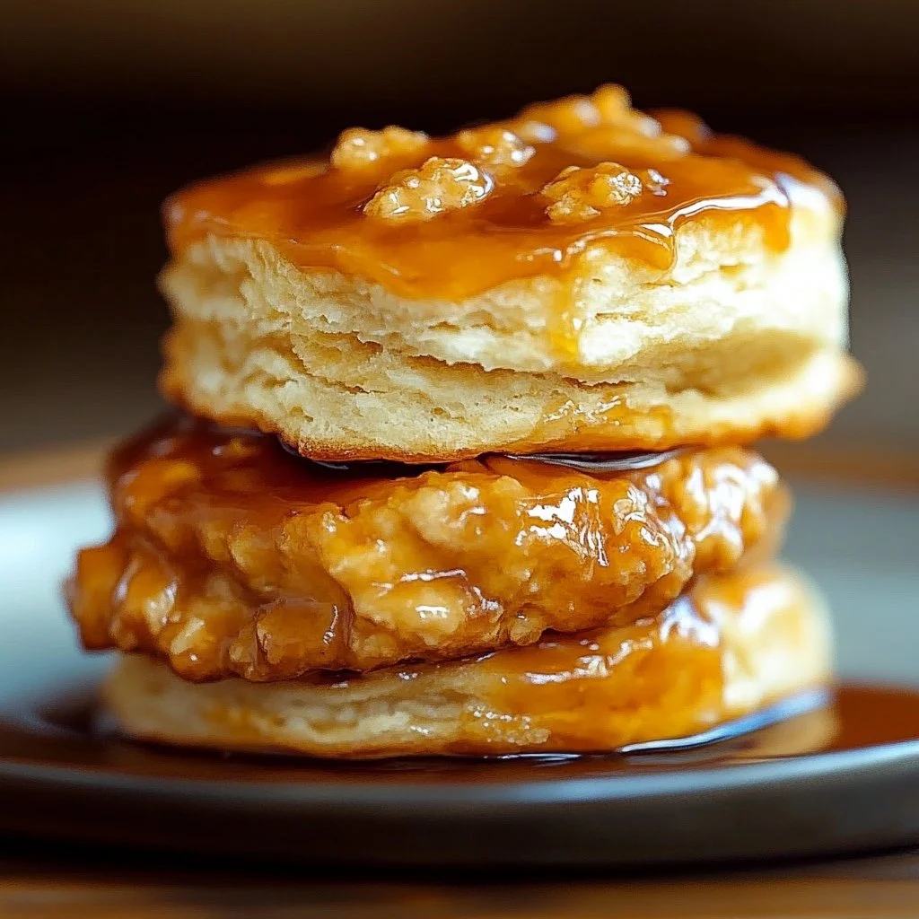 Hot honey chicken biscuits served on a plate, showcasing a delicious blend of flavors.