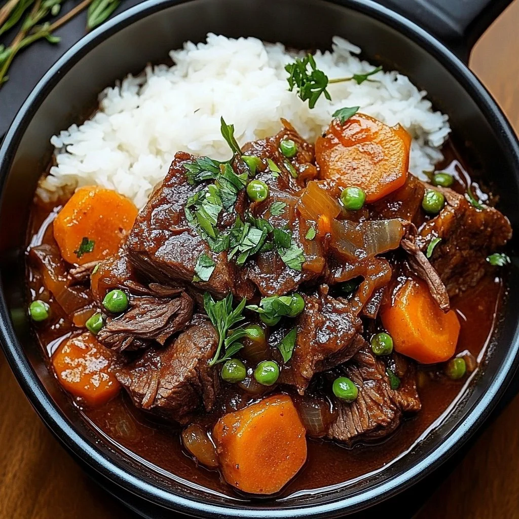 Delicious Korean Style Pot Roast served with vegetables and garnish