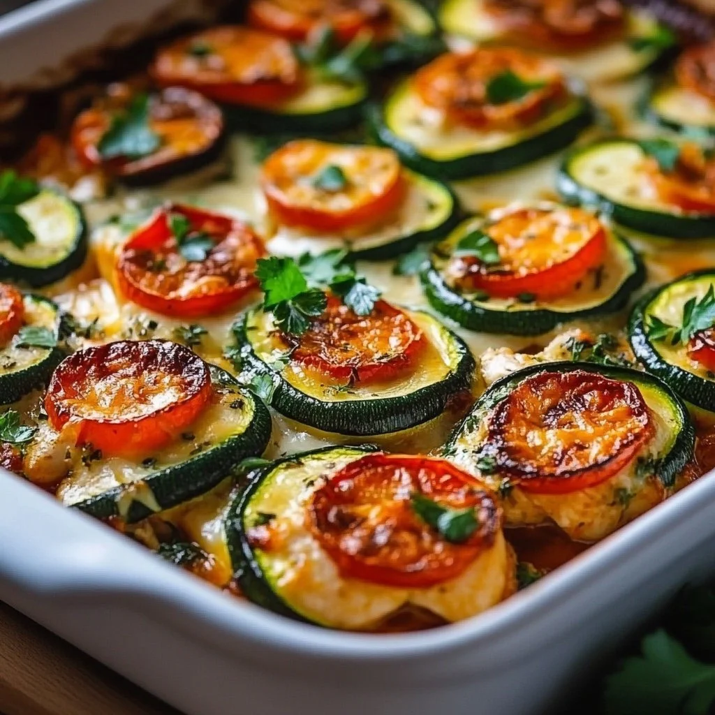 Mediterranean Chicken Zucchini Bake with vibrant vegetables and herbs