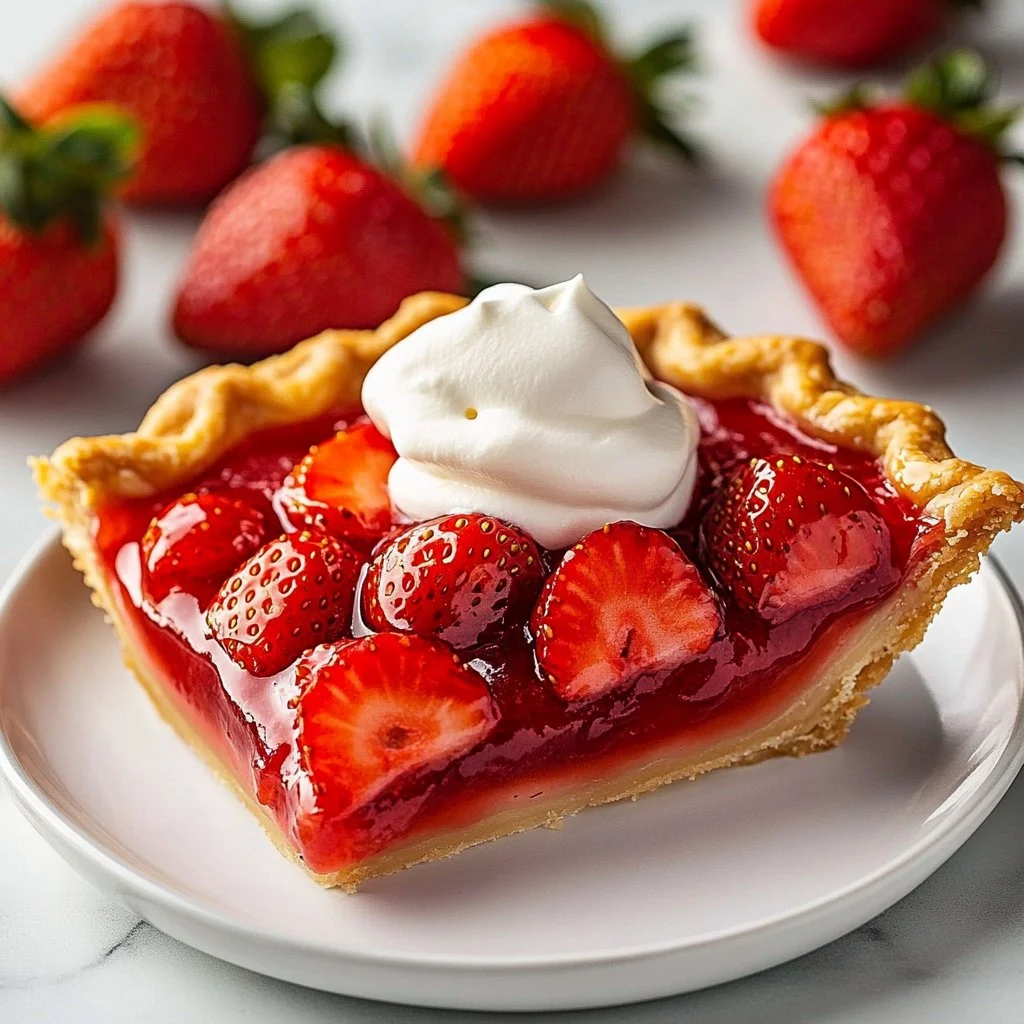 No-Bake Strawberry Pie topped with fresh berries and whipped cream