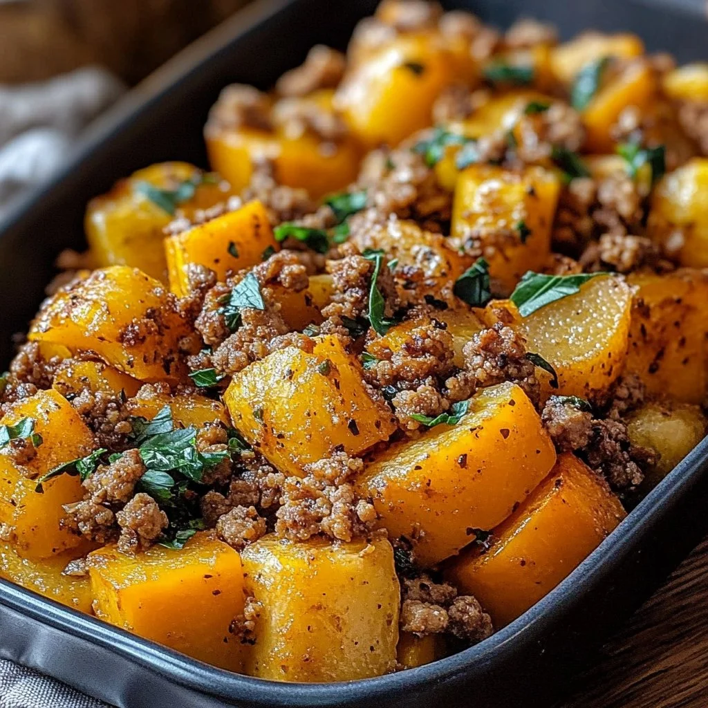 Roasted Butternut Squash with Ground Turkey