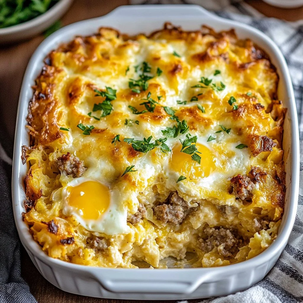 Sausage, Egg, and Cream Cheese Hashbrown Casserole