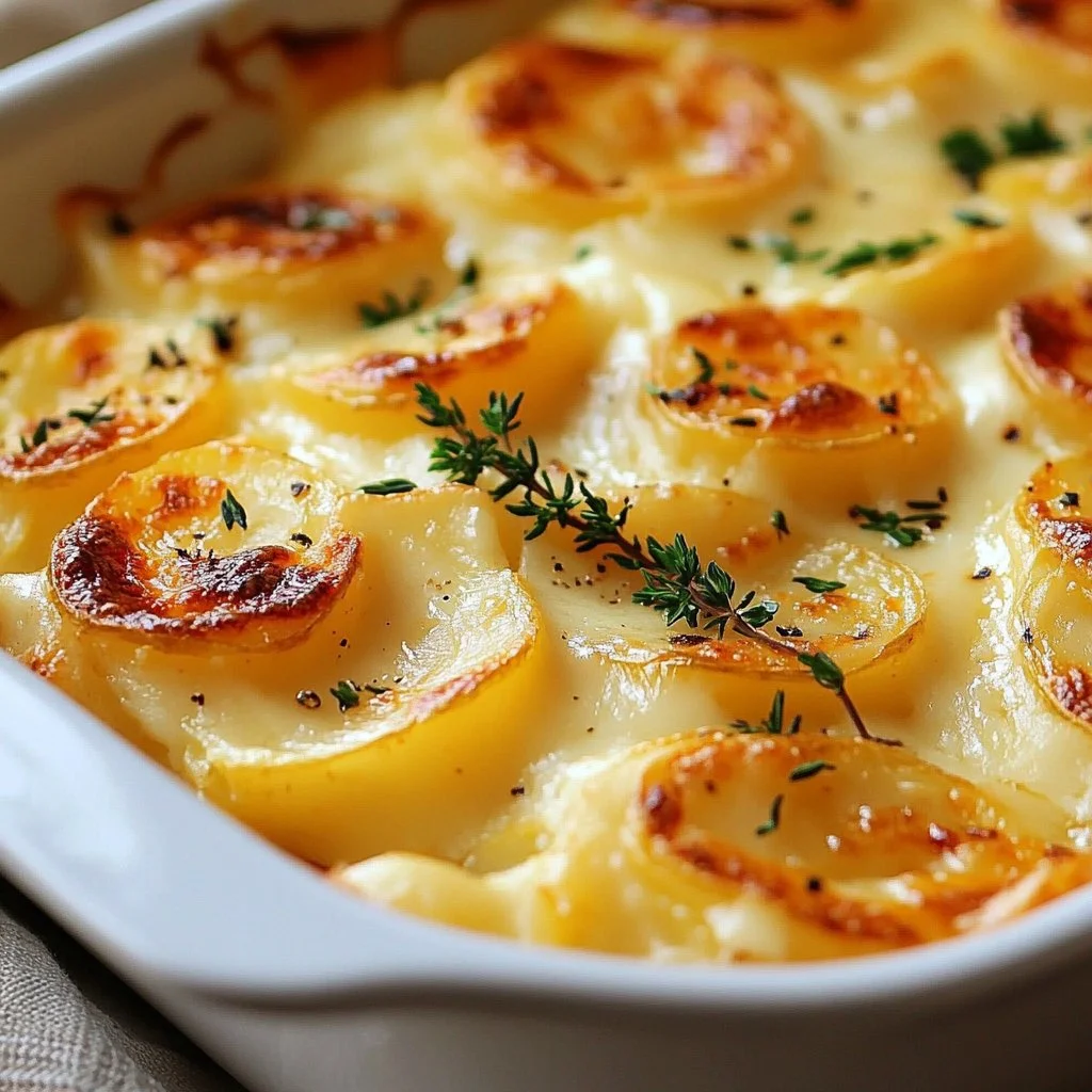 Deliciously layered scalloped potatoes baked to golden perfection