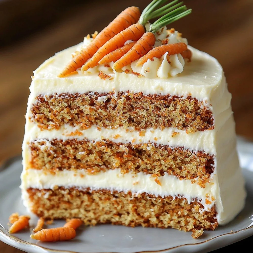 Homemade simple carrot cake topped with cream cheese frosting