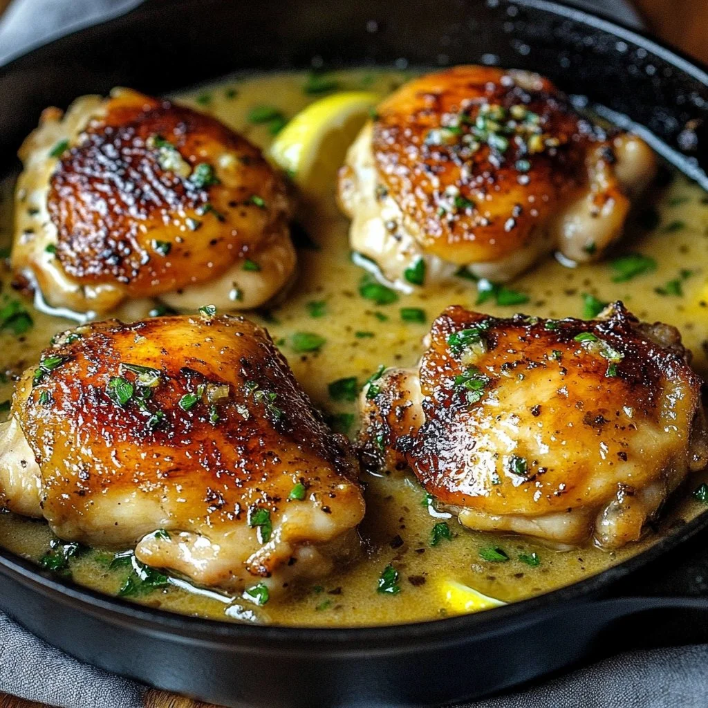 Skillet Chicken Thighs with Lemon Cream Sauce