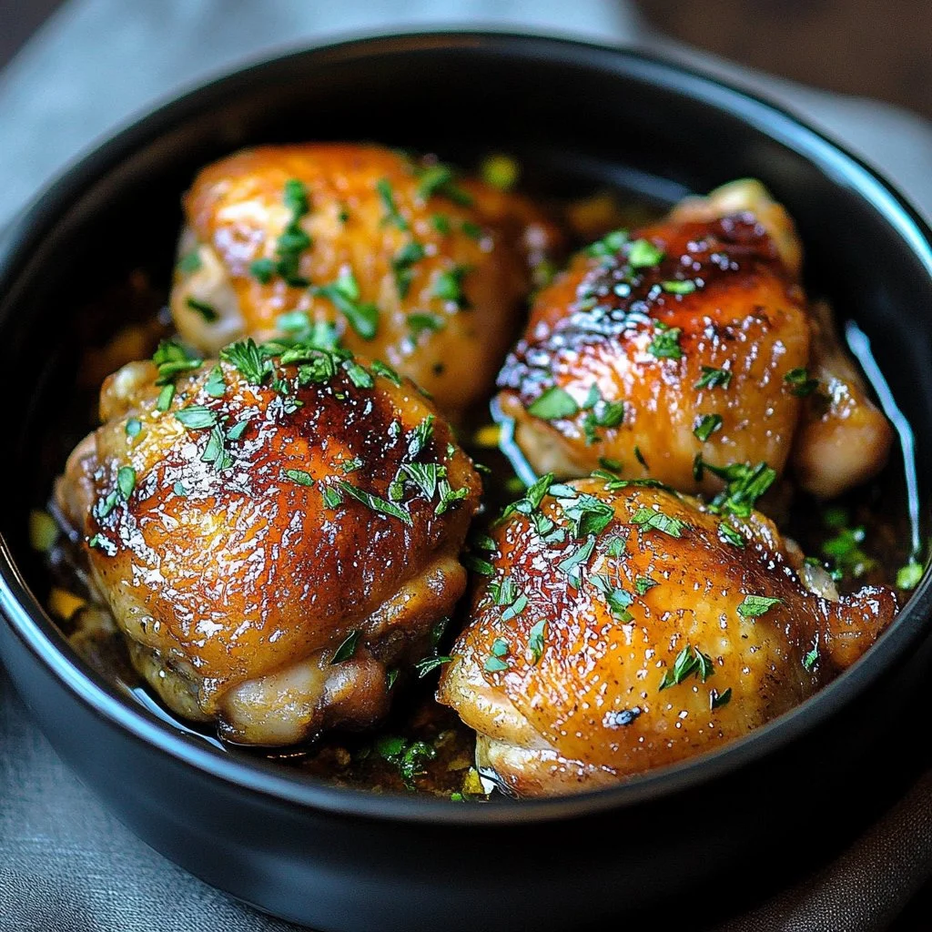 Delicious slow cooker chicken thighs served with herbs and spices