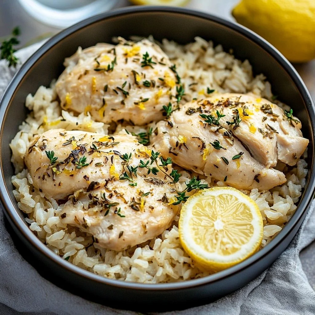 Slow Cooker Lemon Herb Chicken and Rice