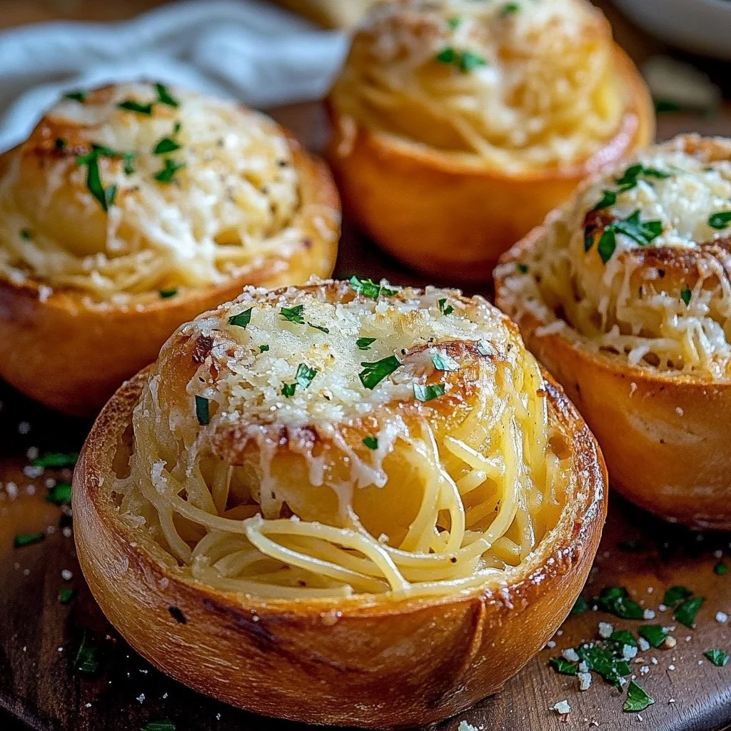 Spaghetti Garlic Bread Bowls