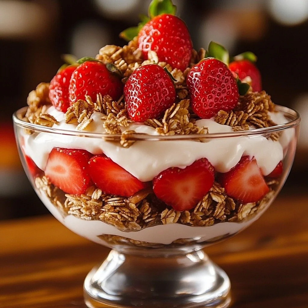 Delicious Strawberry Crackle Salad with fresh strawberries and crunchy toppings