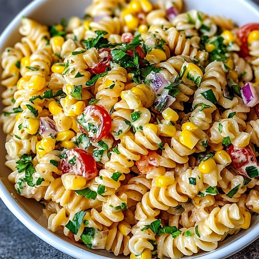 Delicious Street Corn Pasta Salad with fresh ingredients