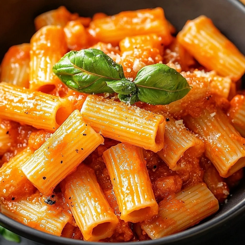 Creamy Tomato Ricotta Pasta served in a bowl with fresh basil