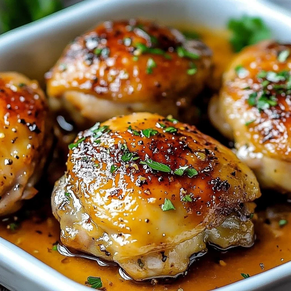 Savory baked chicken thighs, golden and flavorful, ready to serve.