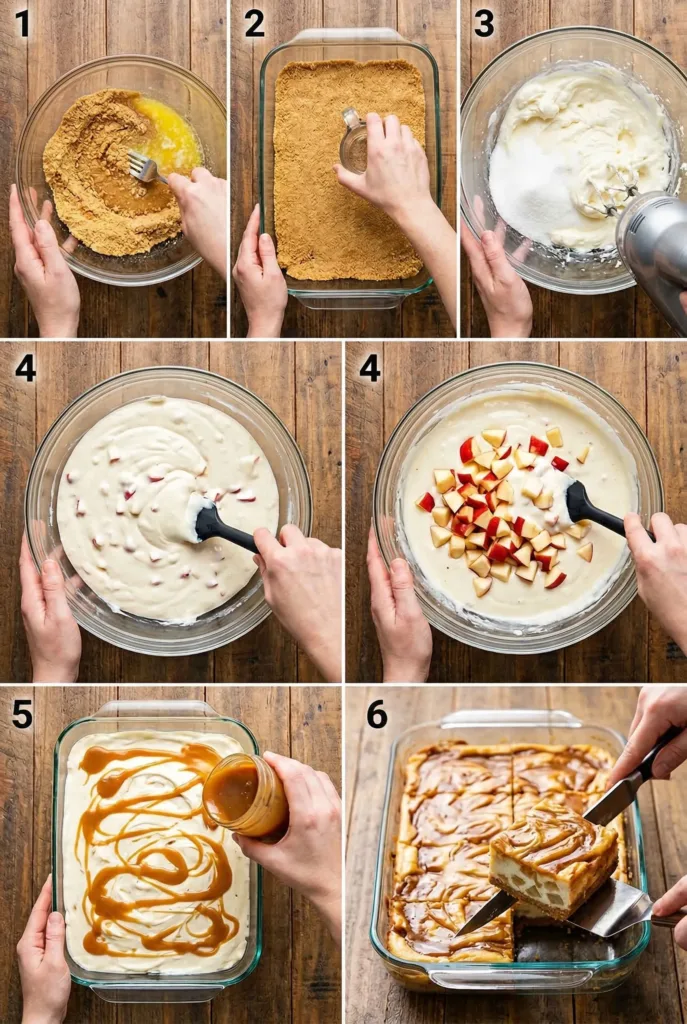 caramel-apple-cheesecake-bars steps