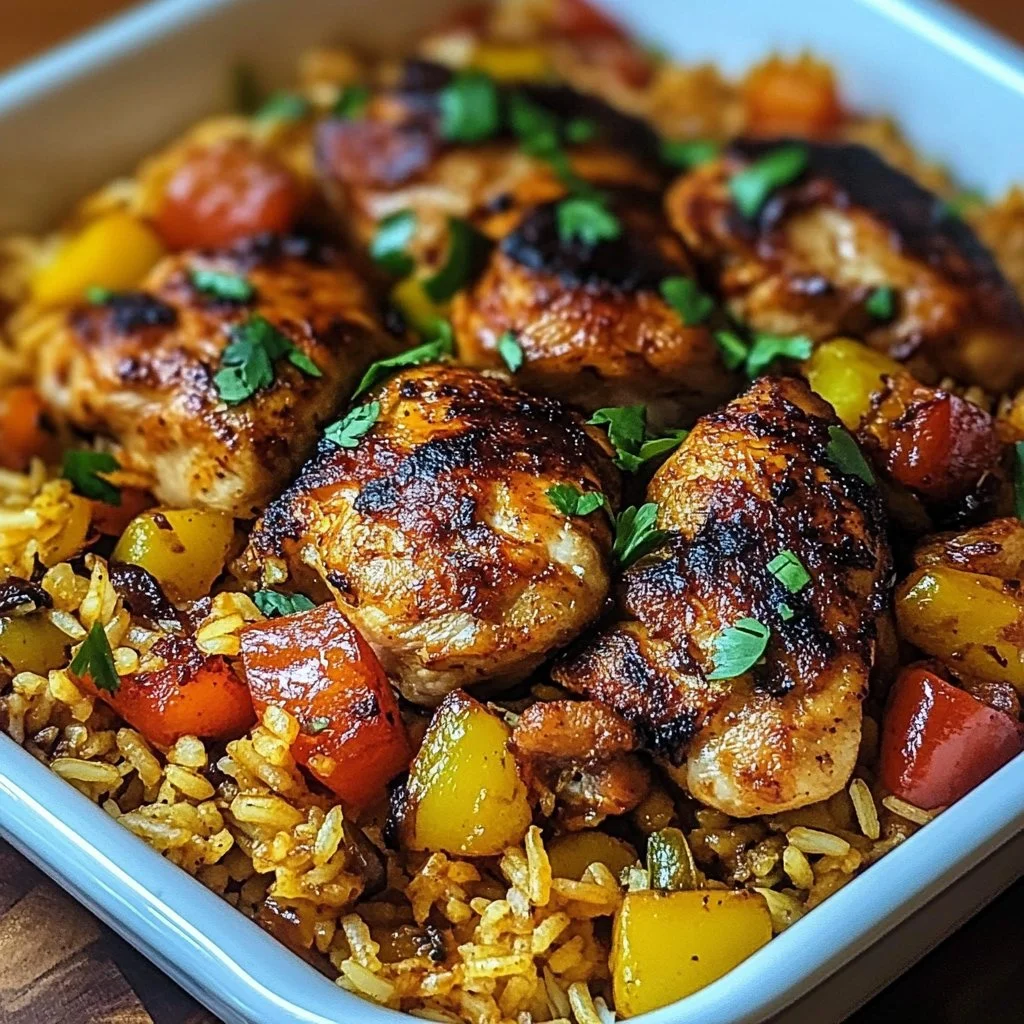 Delicious Caribbean Chicken served with flavorful rice