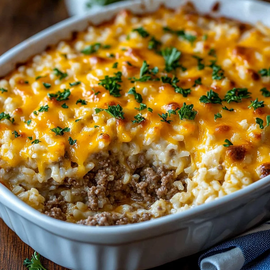 Cheesy Ground Beef and Rice Casserole