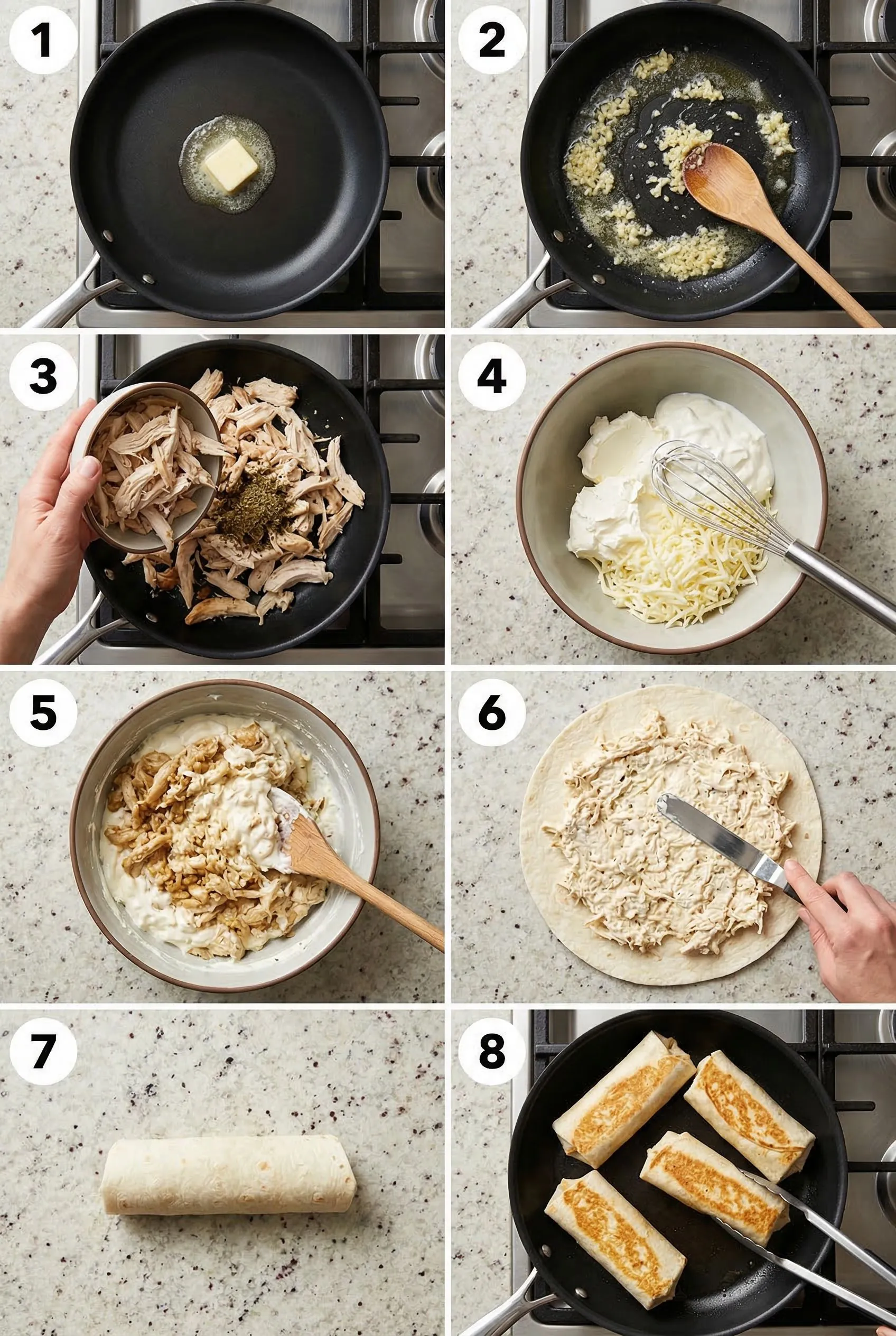cheesy-garlic-chicken-wraps-3 steps